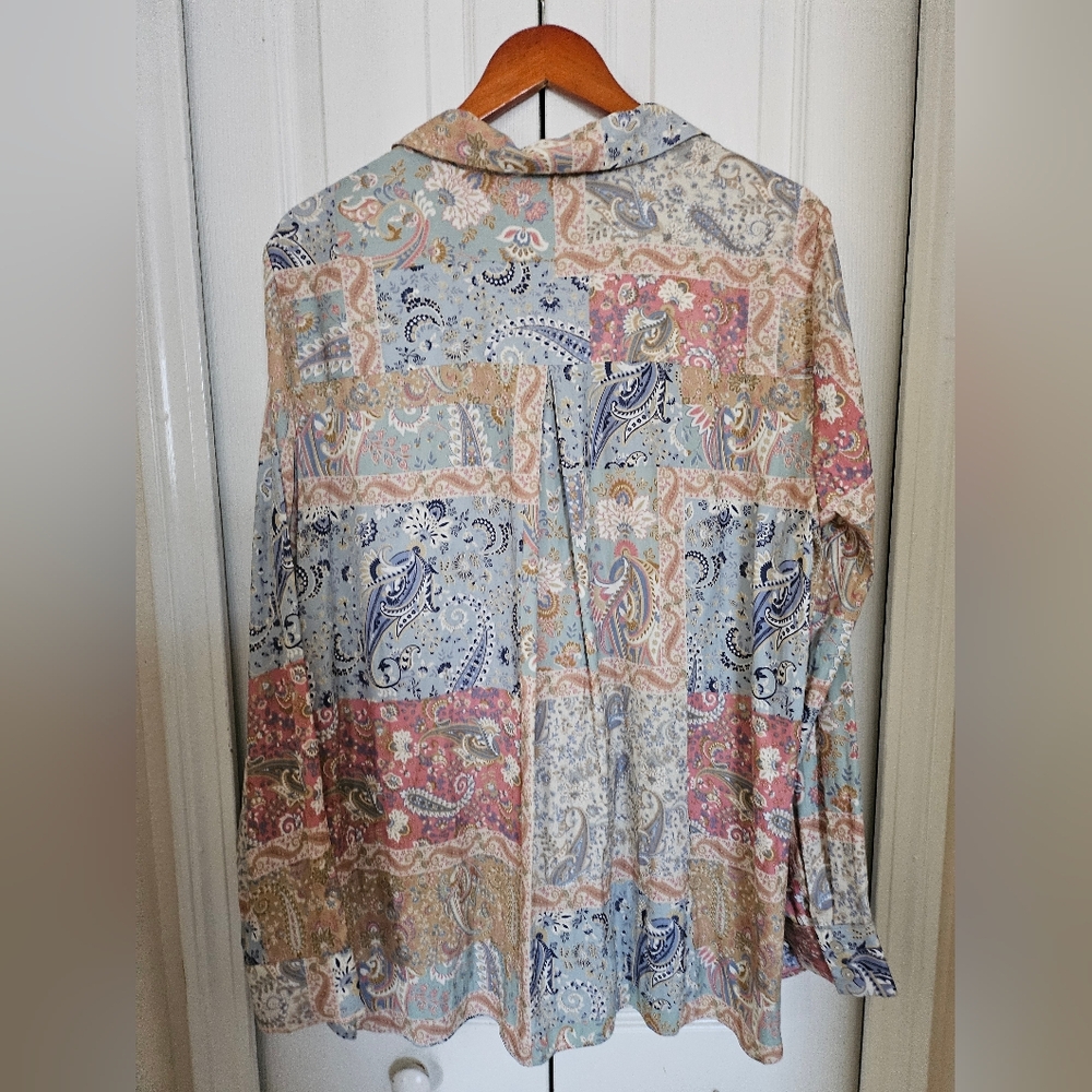 Rose + Olive Paisley Patchwork Button Down Blouse… - image 12